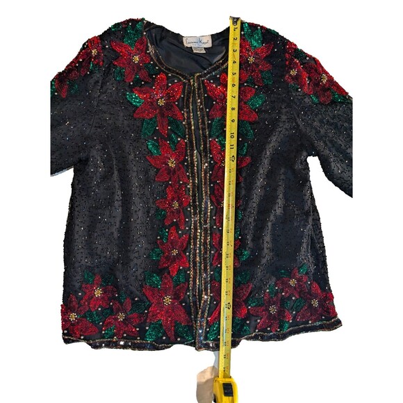Laurence Kazar Sequin Beaded Embellished Christmas Poinsettia Sweater 2X Jacket - Picture 8 of 8